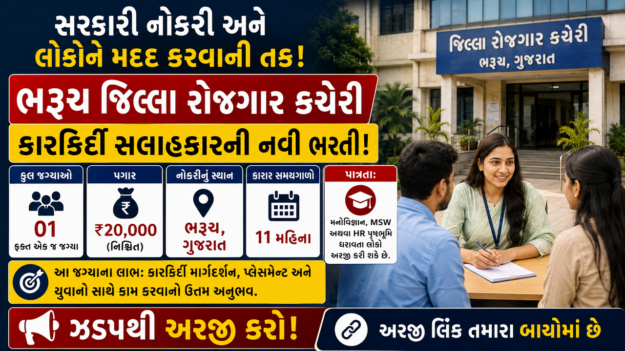 District Employment Office Bharuch Career Counselor Job 2026