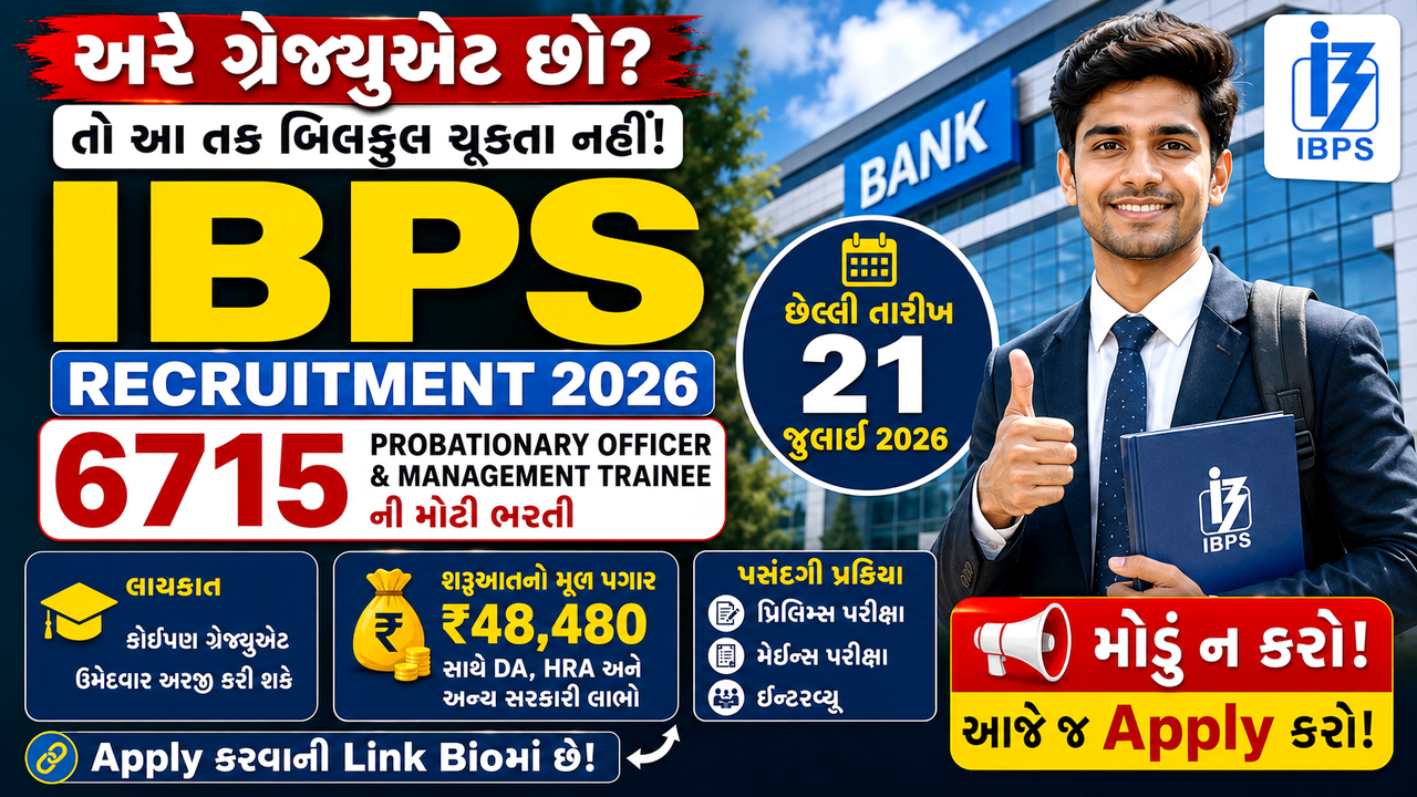 IBPS PO Vacancy 2026: 6715 પ્રોબેશનરી ઓફિસર જગ્યાઓ માટે મોટી ભરતી જાહેર, ગ્રેજ્યુએટ ઉમેદવારો માટે સુવર્ણ તક