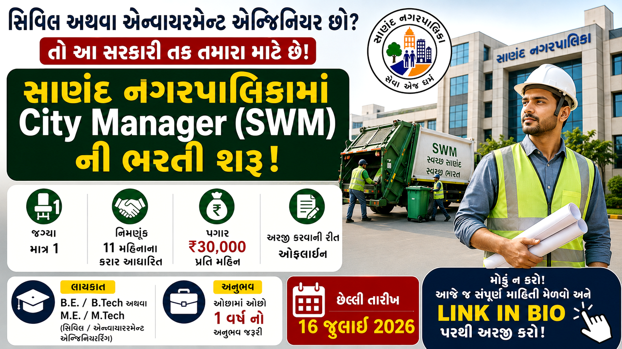 Sanand Nagarpalika City Manager SWM Recruitment 2026