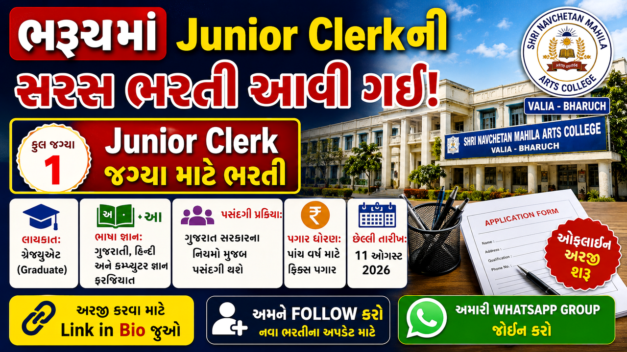 Shri Navchetan Mahila Arts College Valia Recruitment 2026