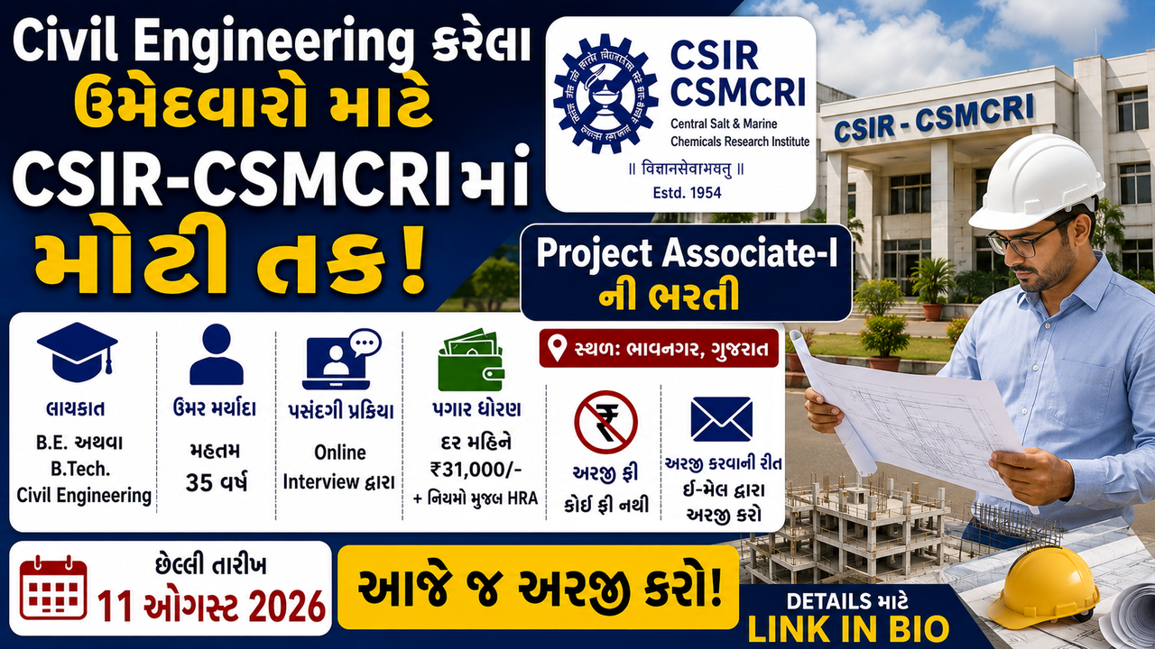 CSIR-CSMCRI Project Associate-I Vacancy 2026