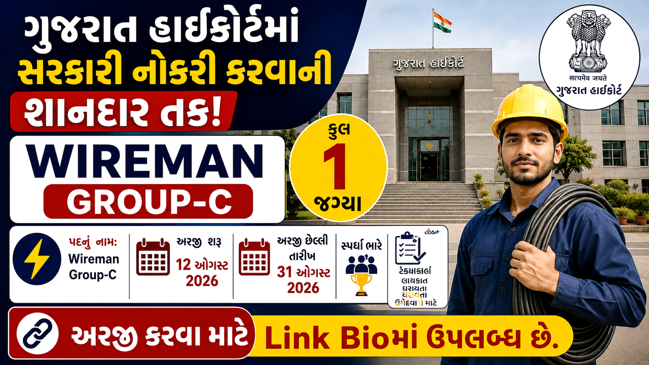 Gujarat High Court Wireman Job 2026
